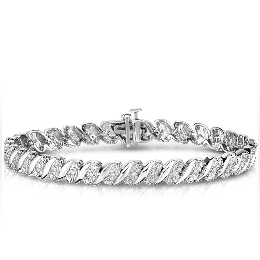NEW 1/4 CTW Women’s REAL diamond wave tennis bracelet 925 sterling silver